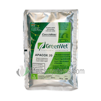 GreenVet Apacox 20 100gr, (tratamiento y prevención de la coccidiosis)