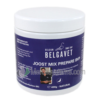 BelgaVet Joost Mix Prepare 400gr (Joost de Smeyter: "Aumenta la fuerza, la energía y la resistencia en vuelo"). Para palomas de competición 